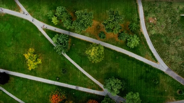 aerial view of the Arts Quad