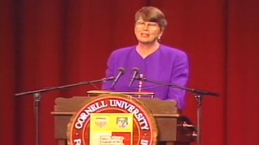 Janet Reno at the podium in Barton Hall, 1994