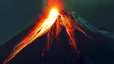 lava erupts from a volcano