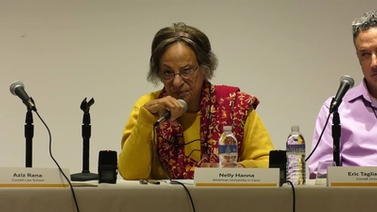 Nelly Hanna participates in a panel discussion