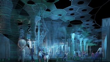 rendering of the Lumen canopy at night