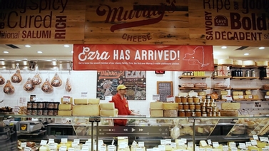 'Ezra has arrived' banner hangs inside Murray's cheese shop