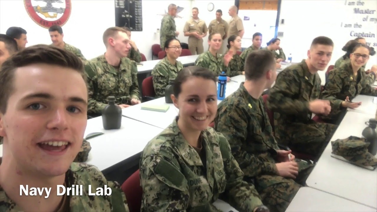 Student Jack McSorley and classmates in Navy Drill Lab