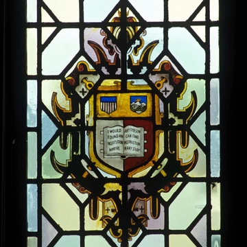 Cornell crest on stained glass window