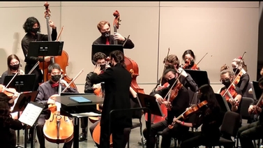 The orchestra performing.