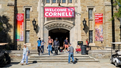 Cornell students and families on Ho Plaza